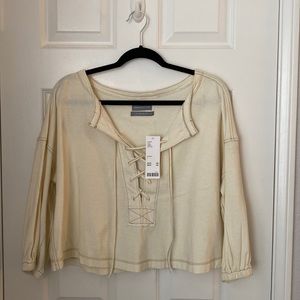 UO cropped ivory lace front top
